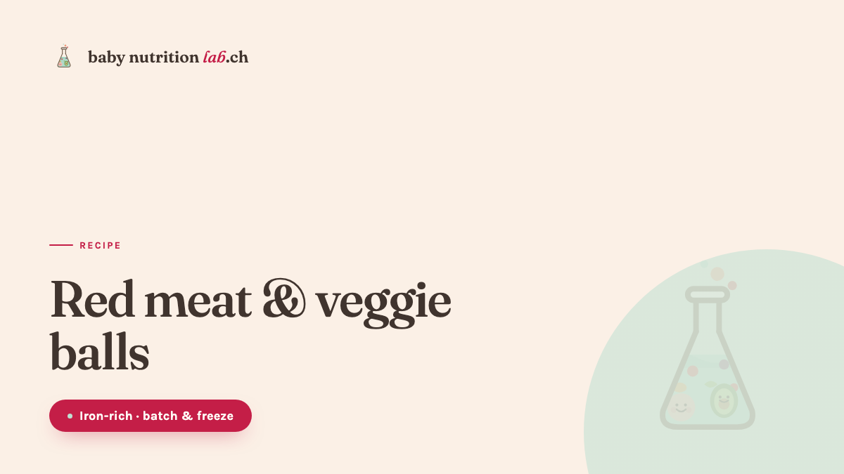 Iron-rich red meat and vegetable balls cooling on a wooden board